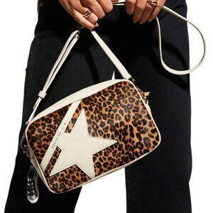 NEW Golden Goose Star Metallic Leopard Fur Leather Camera Bag Purse Crossbody